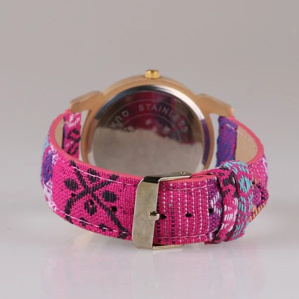 folksy fabric pu leather stick strap watch big dial watch