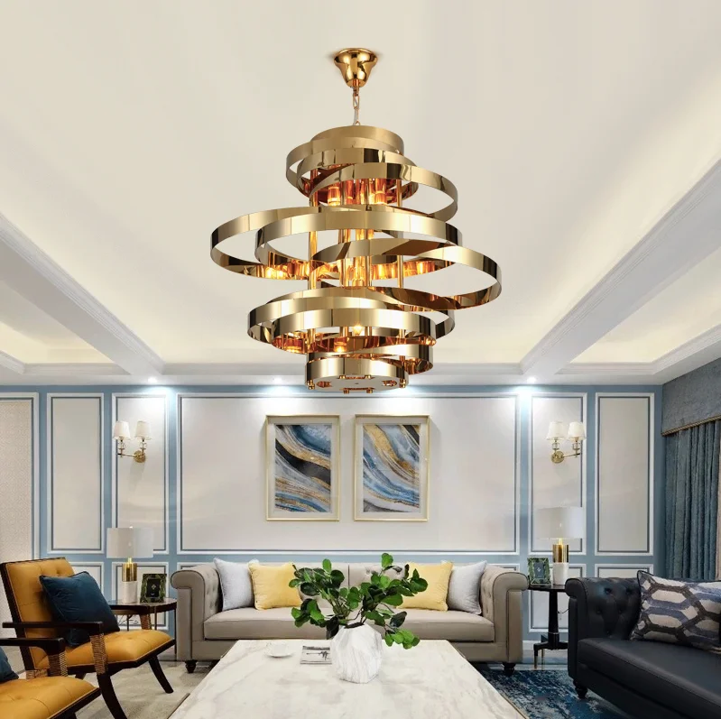 Postmodern art personality creative decoration round circle stainless steel metal chandeliers lighting