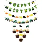 Umiss Green Tractor Decorations Birthday Party Supplies Set, Colorful Custom Letters Banner Cupcake Topper
