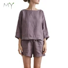 Women Pyjamas Linen Top and Shorts Set Ladies Linen Blouse and Shorts Pajama Set