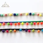 wholesale craft 100%polyester pom pom ball chain and lace trim with any color