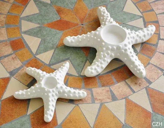 One Pair Creative Ceramic Starfish Candle Holder,Starfish Tea Light