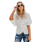 OEM Accept Twist Front V Neck Fashion Women Tunic Ladies Tops Latest Blouse