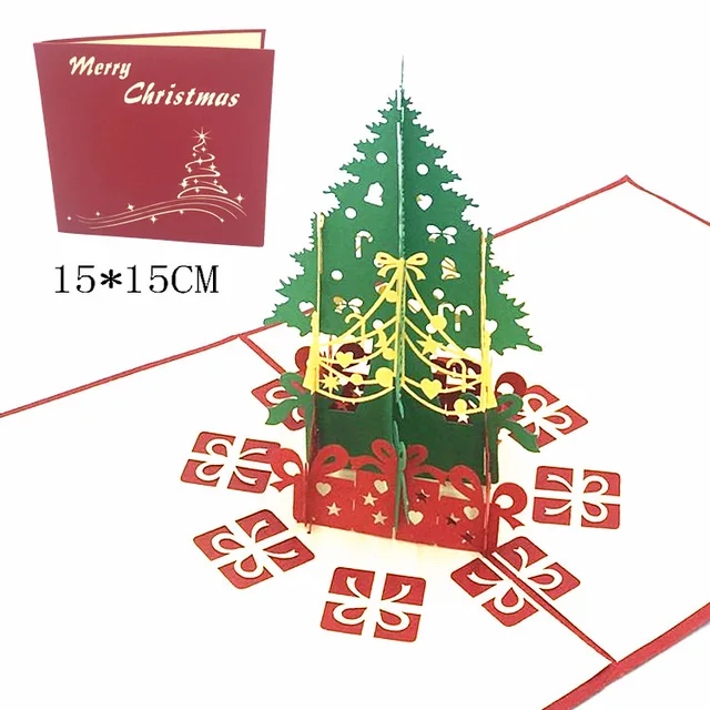 6 inches pop up 3d green christmas decoration tree card with