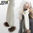 Genuine Raccoon Fur Pompom Plain Wool Crochet Scarf for Lady