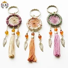 KLX-D-1 Wholesale shell conch colorful feather key ring handmade beads mini dream catcher decor dreamcatcher keychain