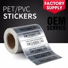 Waterproof matte silver PET/PVC adhesive barcode label stickers,thermal transfer polyester glossy label printing
