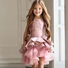 Real sample beaded sleeveless middle party dress lace wedding dress for kids girls