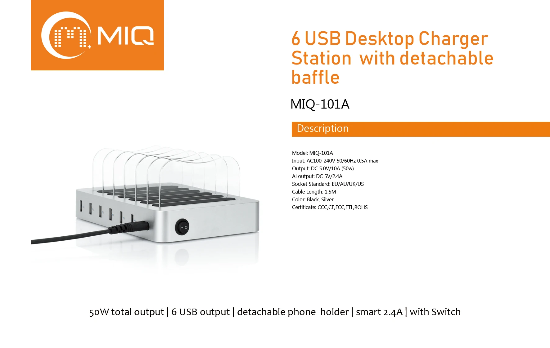 </h2>10A Multiple USB Charger 6-Port Desktop Charging Stand USB Charging Station with Innovative Removable Baffles smart</h2>