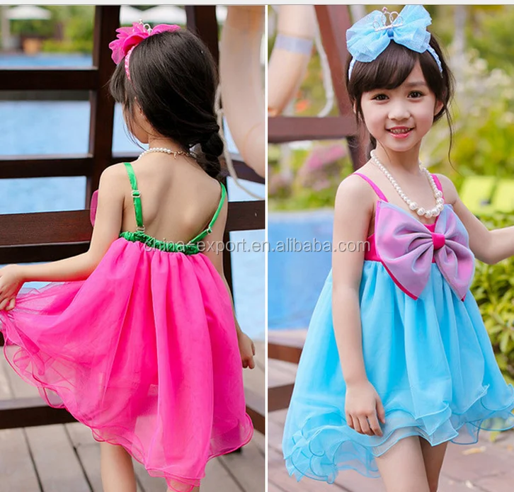 1513 2015 Yiwu wholesale south Korea fashion European sweet Children big bowknot candy color girl dress
