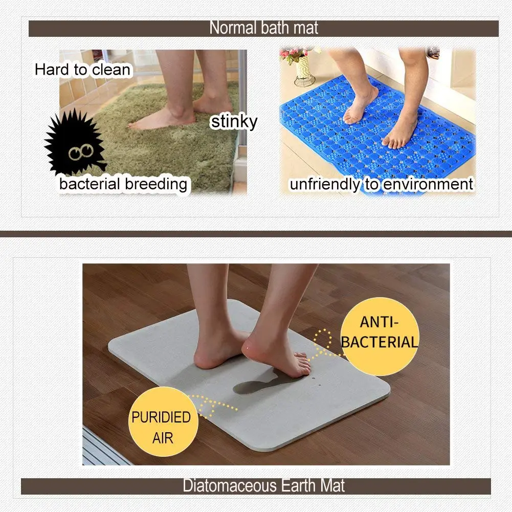 anti slip instant dry water absorbent diatomite earth bath mat