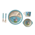 Degradable Children's 5 Piece Bamboo fiber Dinner Set - Kids Plate, Bowl, Cup, Fork & Spoon - OEM custom Design