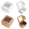 Brown Bakery Boxes with Window 4x4x2.5" Cardboard Gift Packaging Containers for Cookies, Cupcakes,Desserts, Pastry,