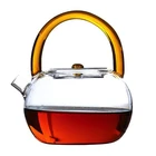 Optional Color Handle Borosilicate Glass Teapot Hand Blown Tea Pot With Infuser