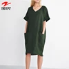 Summer Women V Neck Short Sleeve Pockets Loose Solid Shirt Elegant Cotton Linen Wholesale Factory Price Clothing