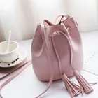Bag Leather Shoulder Drawstring Lady Fashion Tassel Mini Messenger Bag Small PU Leather Pink Bucket Shoulder Bag