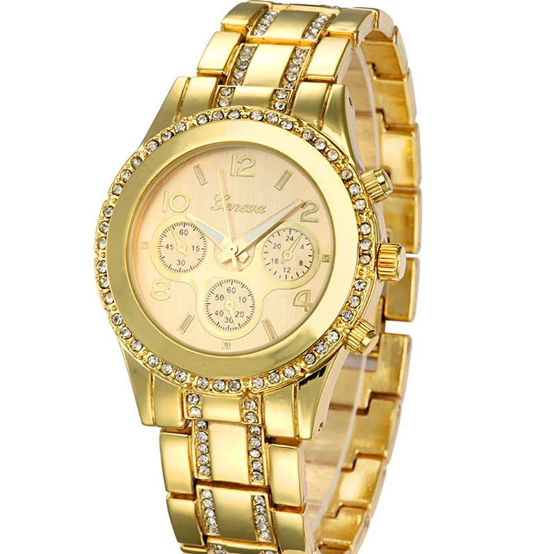 2015 Full Steel Watches Women luxury brand Geneva Watch Women Rhinestone Watches Ladies Casual Analog Quartz wristwatches