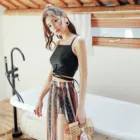 2018 new Korean version retro sexy flat Angle three-piece swimsuit hot spring bathing suit