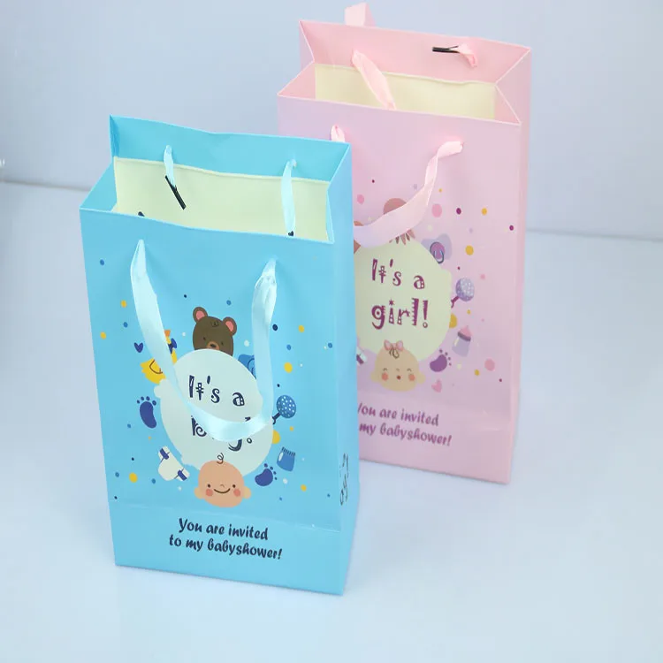and blue baby shower favors paper gift bag for birthday party