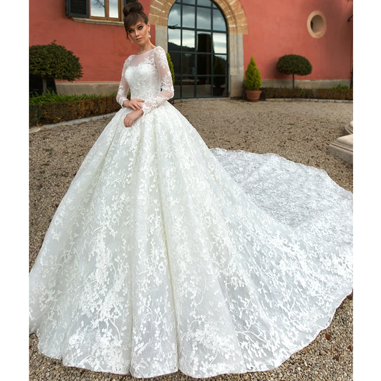 Turkey Newest Wedding Dresses Long Sleeve Crystal Lace Lique Ball Turkey Newest Wedding Dresses Long Sleeve Crystal Lace Lique Ball Gown Bridal High Quality Muslim 2018 Pattern