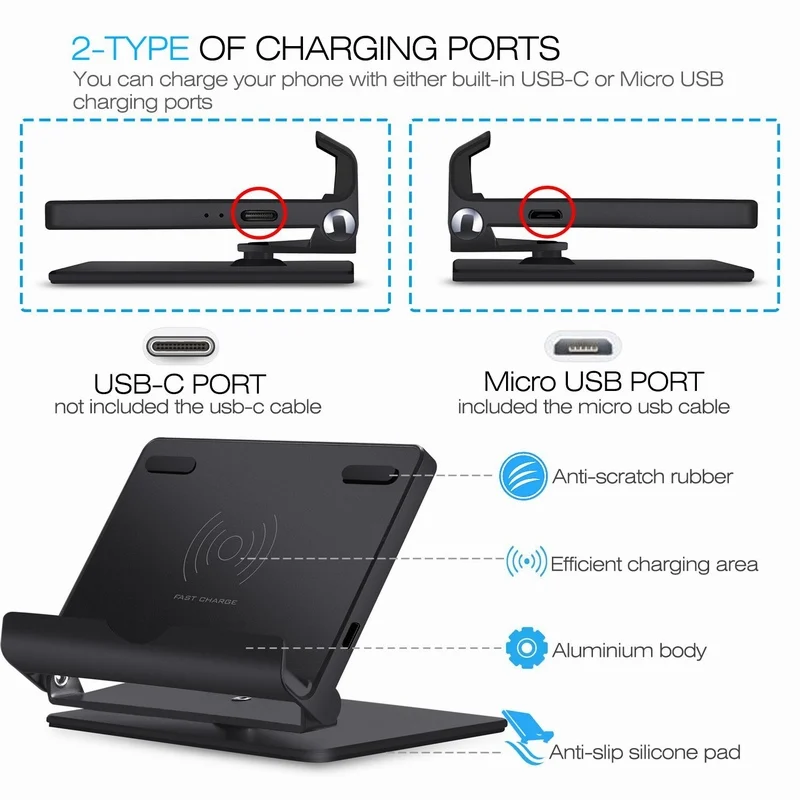 Portefeuille Fast Wireless Charger Stand Aluminum Universal Phone QI Wireless Charging for iPhone 8 X Plus Samsung Galaxy S8 S7 (6)