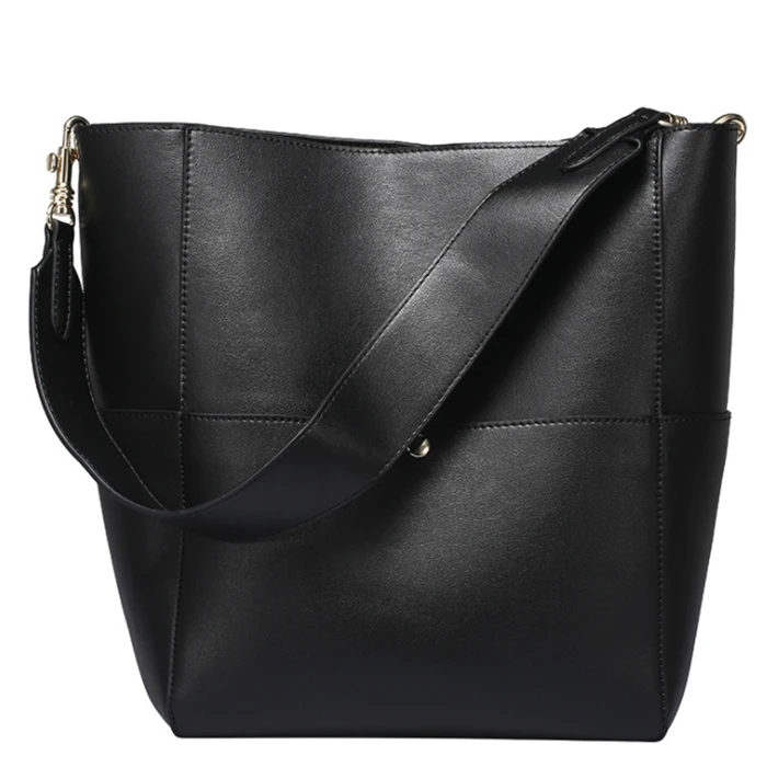 Hot selling new style big capacity genuine leather bucket women bag handbag