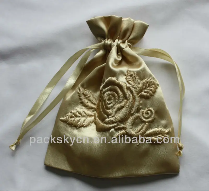 gift packaging satin bag with embroidery