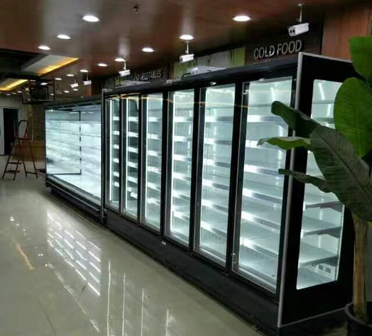 Supermarket Cold Drinks Cooling Fridge Multi Deck Glass Door Cooler with Remote Compressor