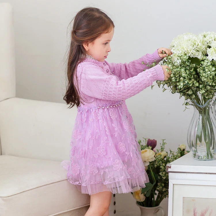 2016 China factory long dress sweater beatiful girls sweater kids coat children clothing