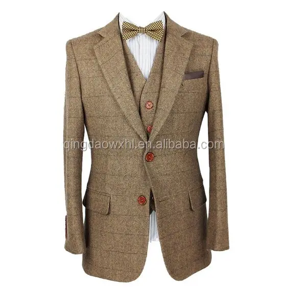 2017 tailor made slim fit suits retro brown herringbone tweed