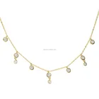 2018 fashion 925 sterling silver bezel cz station charm paved tiny chain necklace for wedding jewelry