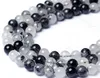 Natural gemstone AB grade black tourmalinated black rutilated crystal quartz polished round beads