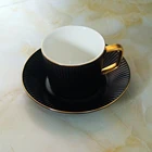 High - grade ceramic black handmade coffee cup dish set gold handle
