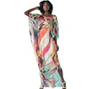2018 Hot Sale Summer Trukey Style Charming Colorful Printed Cover Up Beach Dress Fashion Batwing Sleeve Loose Long Dresses