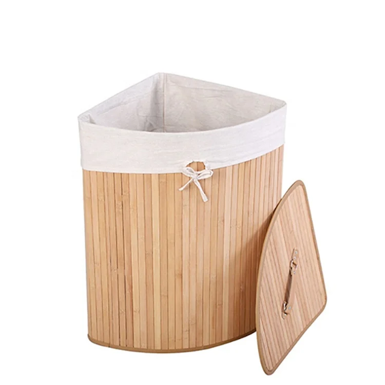 wooden corner laundry basket