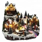 Polyresin fiber optic LED music and movement christmas village with adaptors