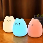 Cartoon Portable Cute cat kid decorative usb rechargeable touch sensitive LED Children Night Light Silicone lamp
