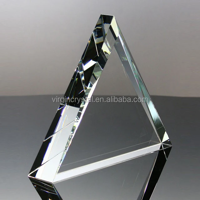 cheap triangle glass crystal award plaque pyramid trophy for