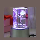 Wholesale special design 3d laser etched crystal rose with LED base for wedding favors gift