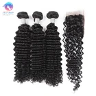 Deep Wave Brazilian Virgin Top Grade Human Hair Bundles With 4*4 Lace Closure Natural Color for All Woman