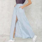D&S factory dropshipping vintage blue high waisted denim skirt button down maxi skirts women