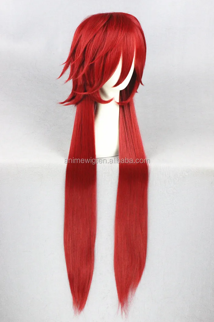 100cm Long Dark Red Black Butler Grell Sutcliff Ponytail Cosplay