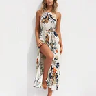 Fashion bangkok style plus size printed o neck sleeveless retro maxi chiffon women dress for ladies