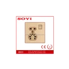 Wall Power Socket With 1 Gang 1 Way Light Switch Gold 10 Hole 5 socket in 1