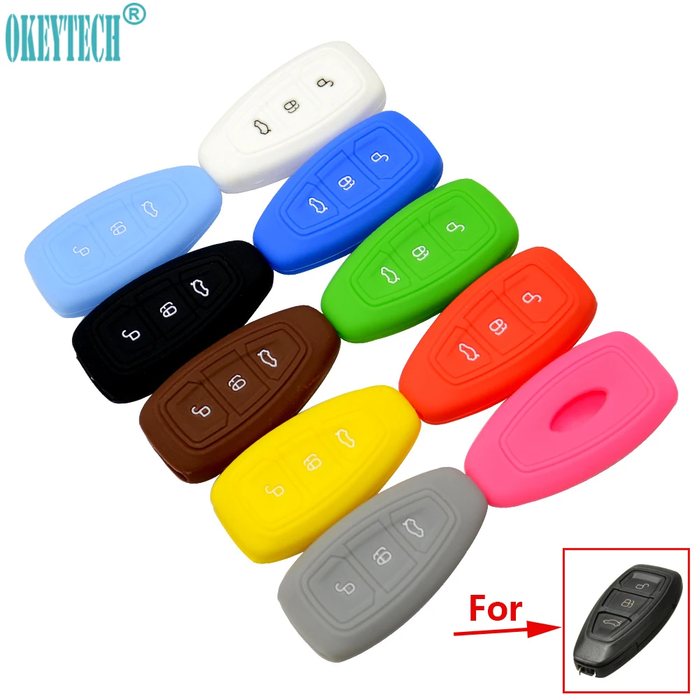 OkeyTech New Replacement Silicone Car Key Case Cover Holder For Ford Fiesta Focus Mondeo C-Max B-Max Kuga Silica Gel Key Cases (2)