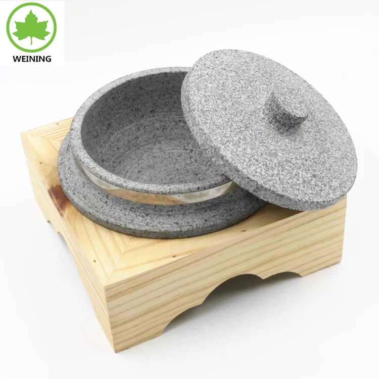 Olla de piedra coreano utensilios de cocina olla de cocina con base de madera