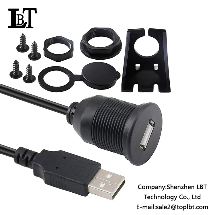 LBT 2018 USB 2.0 Male to Female AUX Flush Panel Mount Extension Cable for Car Truck Boat Motorcycle Dashboard, (Round Head)6ft - ANKUX.COM