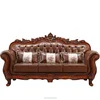 Classic Design Italian Leather Sofa & Loveseat Luxury Living Room Set w/ Wood Accents