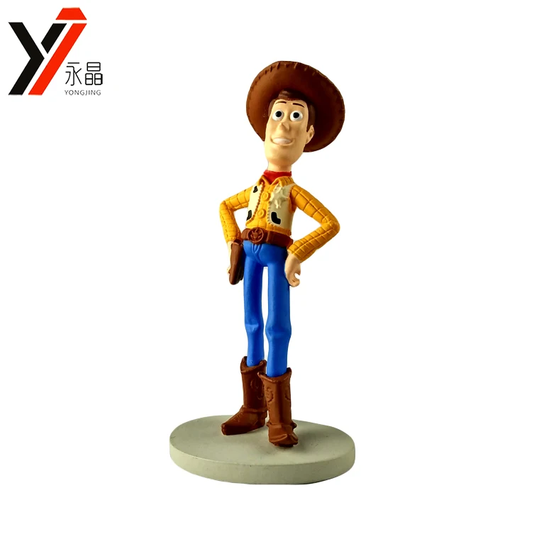 oem small pvc cartoon toy story woody cowboy figures with base-