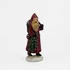 Red Miniature Glitter Old World Santa Claus with Christmas Tree and Gift Holiday Decoration